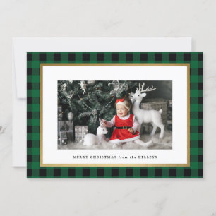 Elegant Green Plaid Personalised Photo Holiday Card