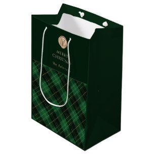 Elegant green plaid personalized medium gift bag