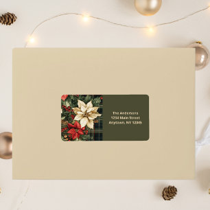 Elegant Green Plaid Poinsettias Christmas Address Label