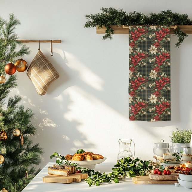 Elegant Green Plaid Red Poinsettia Merry Christmas Square Paper Coaster (Creator Uploaded)