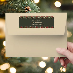 Elegant Green Plaid Red Poinsettias Christmas Labe