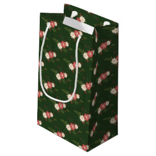 Elegant Green Poinsettia Christmas Small Gift Bag