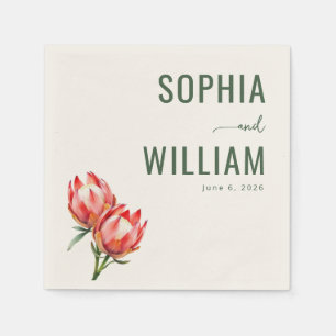 Elegant Green Protea Flowers Napkin