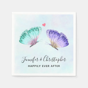 Elegant Green & Purple Watercolor Butterflies Napkin