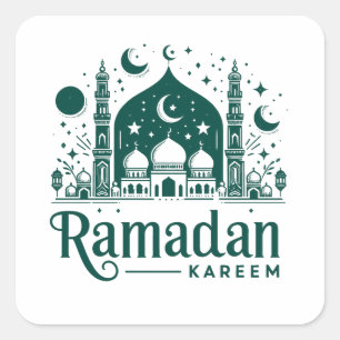 Elegant Green Ramadan Kareem Mubarak Square Sticker
