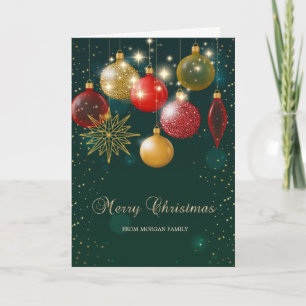 Elegant Green,Red Gold Christmas Balls Holiday Card