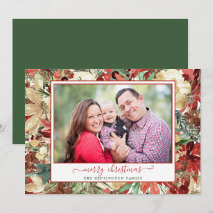 Elegant Green Red Holiday Floral Christmas Photo