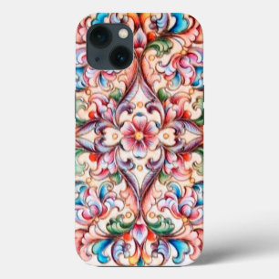 ELEGANT GREEN RED PINK BLUE FLORAL FANTASY iPhone 13 CASE