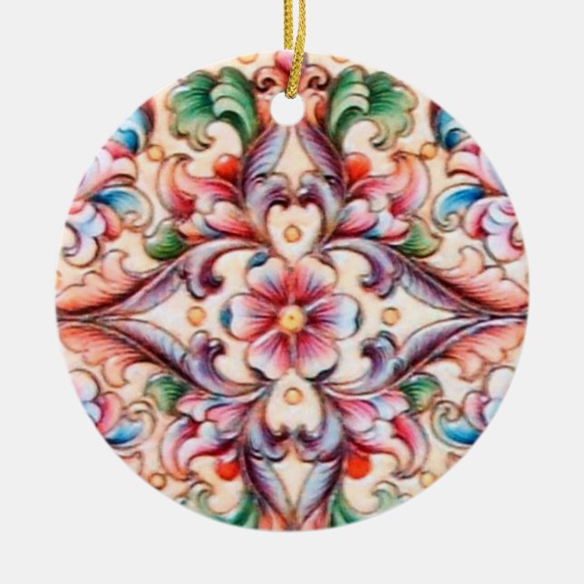 ELEGANT GREEN RED PINK BLUE FLORAL FANTASY CERAMIC TREE DECORATION (Front)