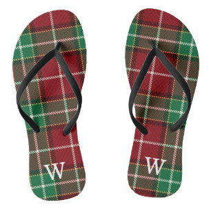 Elegant green & red tartan plaid Personalised  Flip Flops
