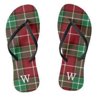 Elegant green & red tartan plaid Personalised  Flip Flops