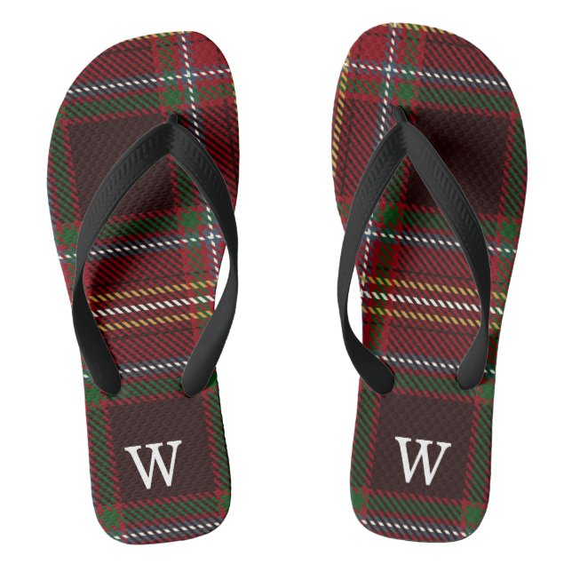 Elegant green & red tartan plaid Personalised  Flip Flops (Footbed)