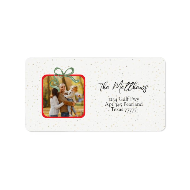Elegant Green Ribbon Christmas Return Address Label (Front)