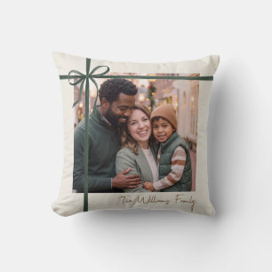 Elegant Green Ribbon Photo Cushion