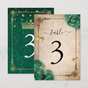 Elegant Green Rose Gold Black Table Number Cards 