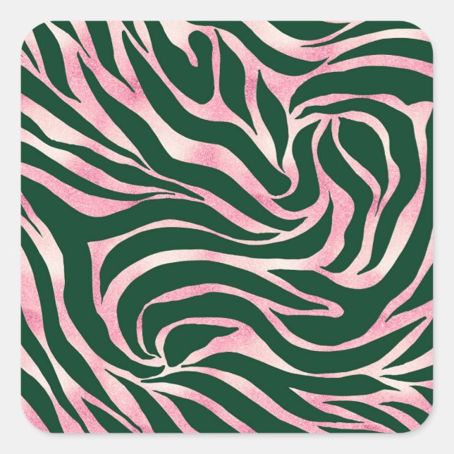 Elegant Green Rose Gold Glitter Zebra Square Sticker (Front)