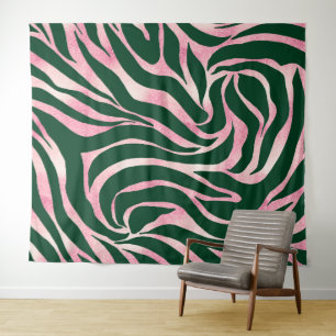 Elegant Green Rose Gold Glitter Zebra Tapestry