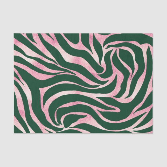 Elegant Green Rose Gold Glitter Zebra Tissue Paper (Front)