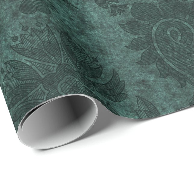Elegant green royal damask floral pattern wrapping paper (Roll Corner)