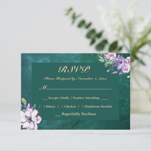 Elegant Green RSVP Card (Standing Front)