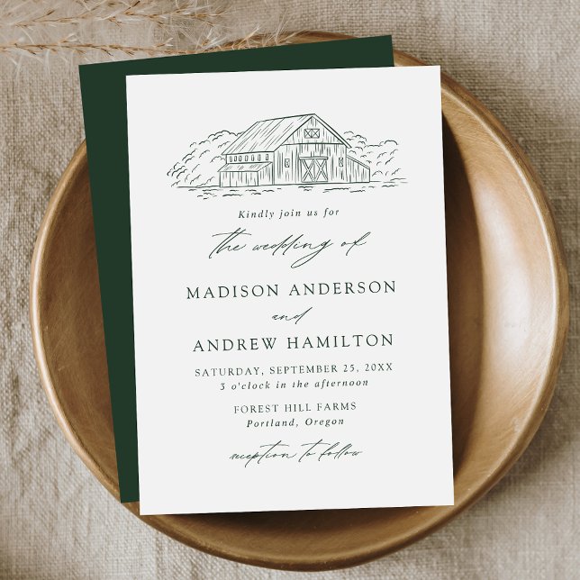 Elegant Green Rustic Barn Wedding Invitation (Creator Uploaded)