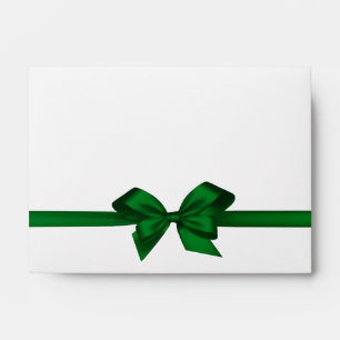 Elegant Green Satin Bow on White Envelope