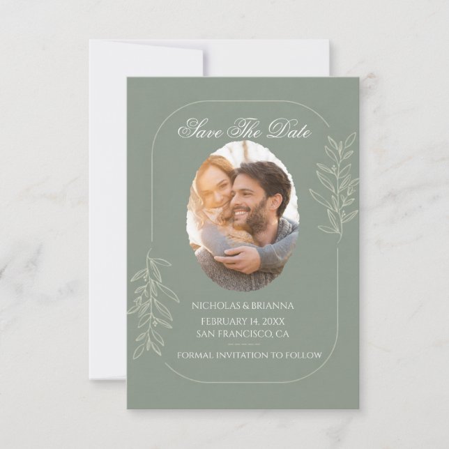 Elegant Green Save The Date Wedding Invitation (Front)