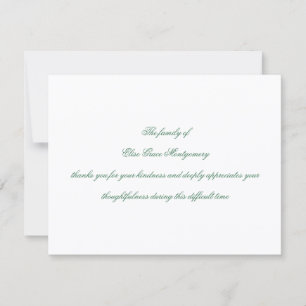 Elegant Green Script Funeral Acknowledgement Thank You Card
