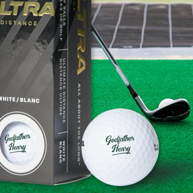 Elegant Green Script Godfather Gift Golf Balls (Creator Uploaded)