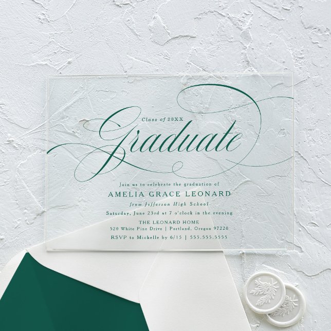 Elegant Green Script Graduation Party Acrylic Invitations (Creator Uploaded)