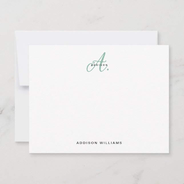 Elegant Green Script Monogram Card (Front)