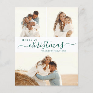 Elegant Green Script Photo Collage Christmas Flyer