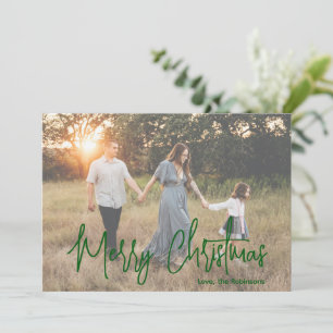 Elegant Green Script Photo Modern Christmas Holiday Card