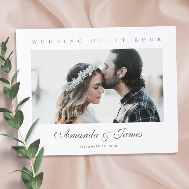 Elegant Green Script Photo Wedding Guest Book (Creator Uploaded)