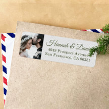 Elegant Green Script Photo Wedding Return Address