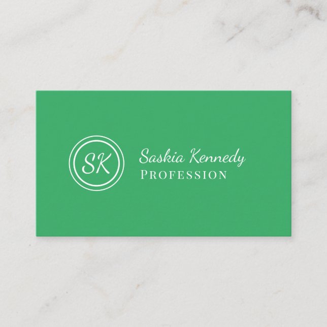Elegant Green Script Professional Monogram Business Card (Front)
