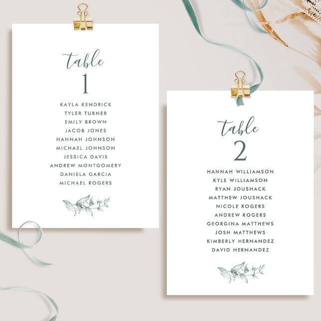 Elegant Green Seating Plan Cards w/ Guest Names (Creator Uploaded)