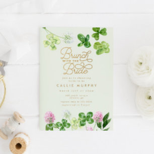 Elegant Green Shamrock Bridal Shower Brunch Invitation