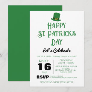 Elegant Green Shamrock St. Patrick's Day Party Invitation