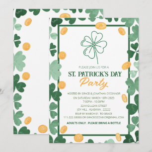 Elegant Green Shamrock St. Patrick's Day Party Invitation