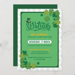 Elegant Green Shamrocks St. Patrick's Day Party Invitation