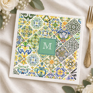 Elegant Green Sicilian Mediterranean Tile Napkin