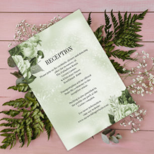 Elegant Green Silk and Roses Wedding Reception Enclosure Card
