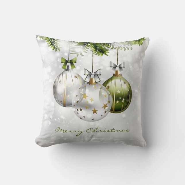 Elegant Green Silver Gold Christmas Ornaments Cushion (Front)