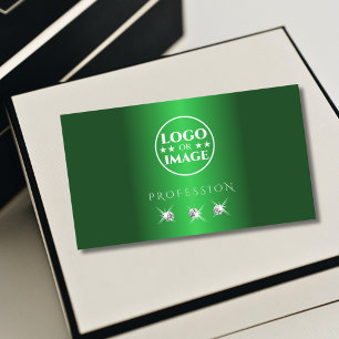 Elegant Green Silver Sparkling Diamonds with Logo Business Card