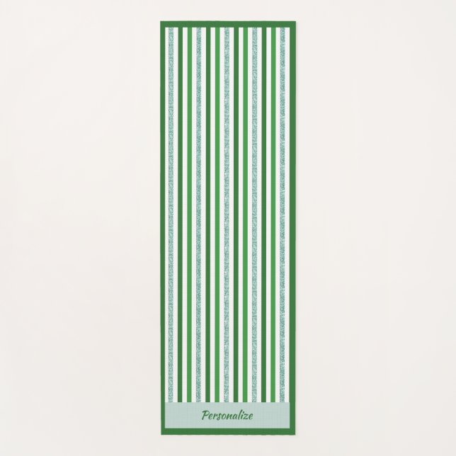 Elegant Green Silver Stripe Zen Yoga Namaste Yoga Mat (Front)