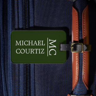 Elegant green simple Monogrammed personalise Luggage Tag