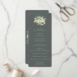 Elegant Green Snowberry+Eucalyptus Bouquet Wedding Programme