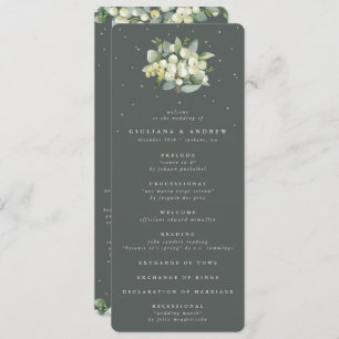 Elegant Green Snowberry+Eucalyptus Bouquet Wedding Programme