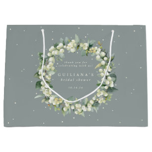Elegant Green Snowberry+Eucalyptus Bridal Shower Large Gift Bag